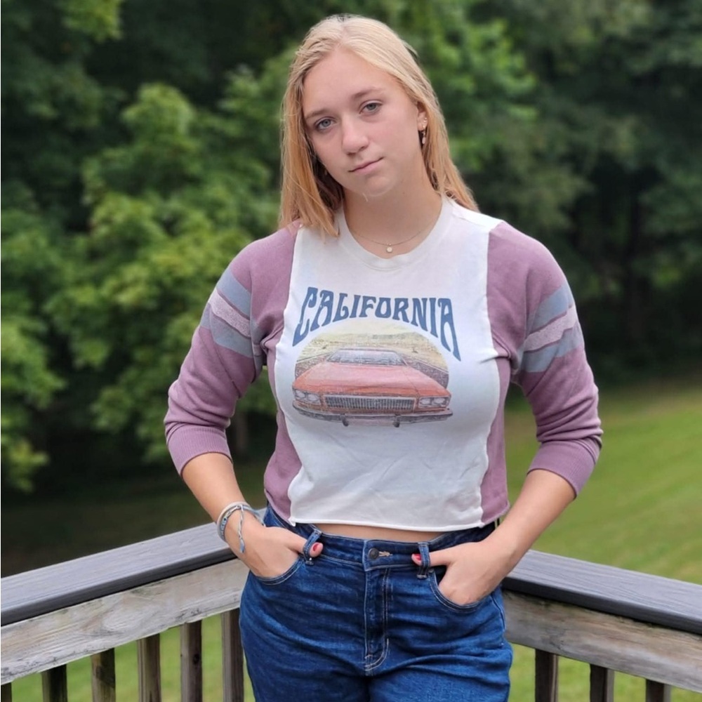 California Graphic Women's Crop Top - Purple and White